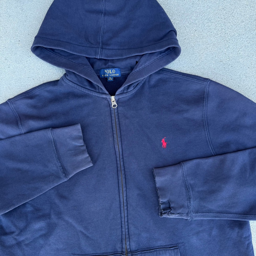 Polo Ralph‎ Lauren Boys XL 18-20 Navy Blue Full Zip Fleece Hoodie